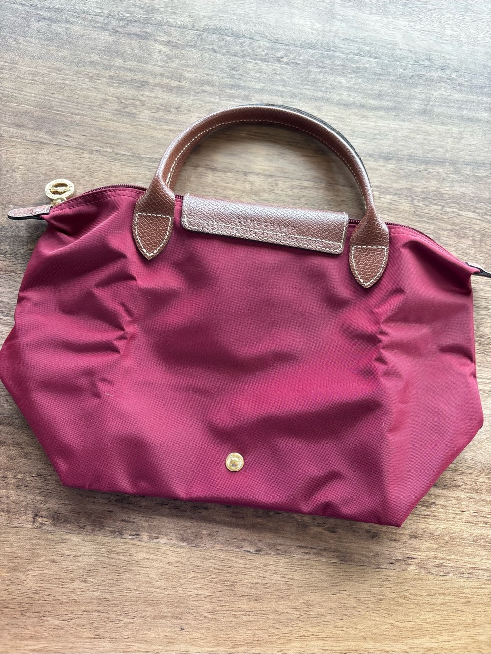 Longchamp Le Pliage Burgundy Tote with Brown Leather Trim - Picture 3 of 13